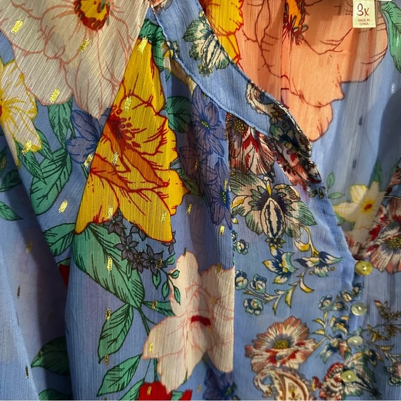 Fig & Flower Womens Floral Puff Sleeve Top 3X Peasant Boho Cottagecore Flowy - Picture 11 of 12